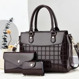 image-Women's Fashion Bright Leather Embossed Large Capacity Shoulder Messenger Bag