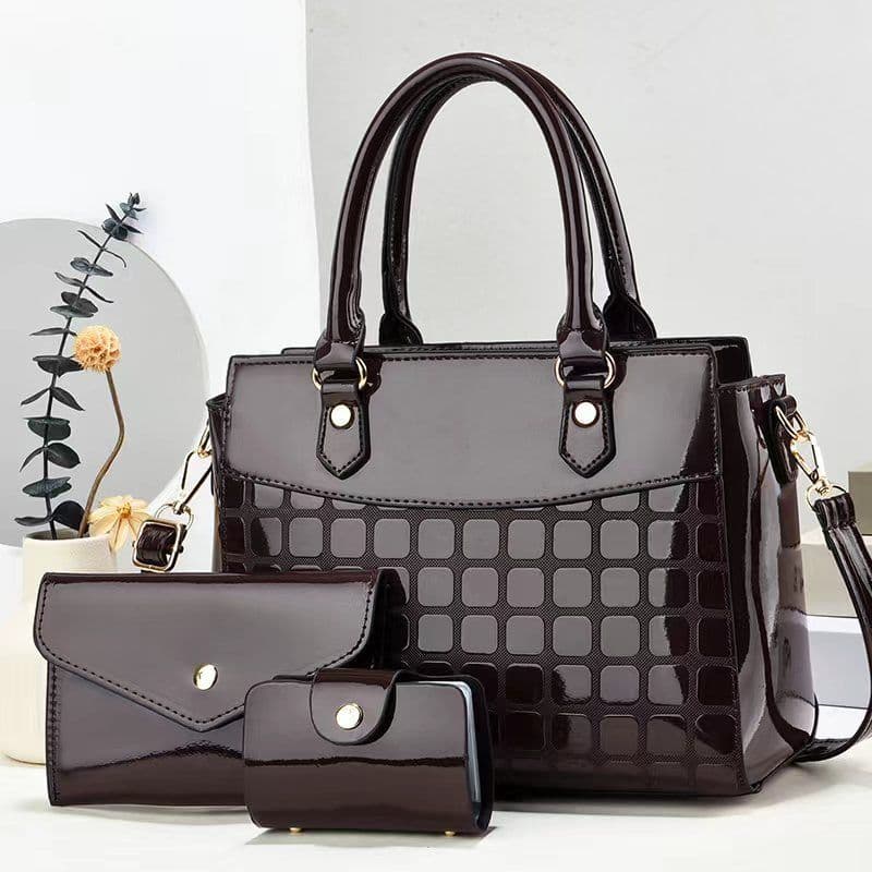 image-Women's Fashion Bright Leather Embossed Large Capacity Shoulder Messenger Bag