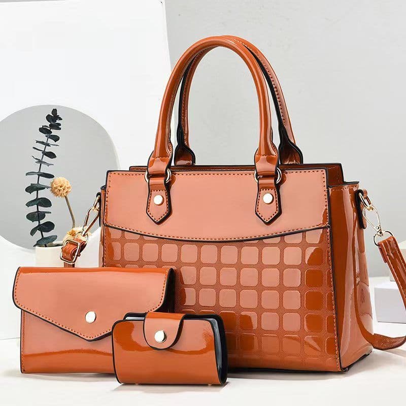 image-Women's Fashion Bright Leather Embossed Large Capacity Shoulder Messenger Bag
