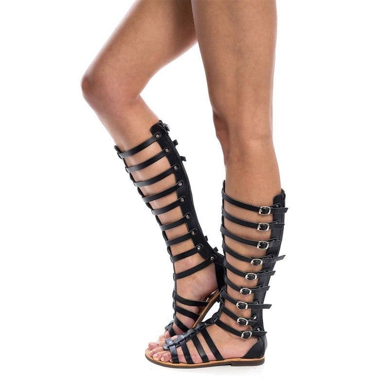 image-New Roman Gladiator Sandals Boots Summer Open Toe Hollow Flat Shoes Fashion Belt Buckle Sandals For Women