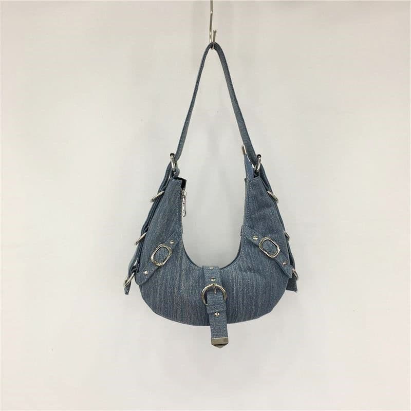 image-Special-interest Design Retro Metal Buckle Denim Shoulder Bag