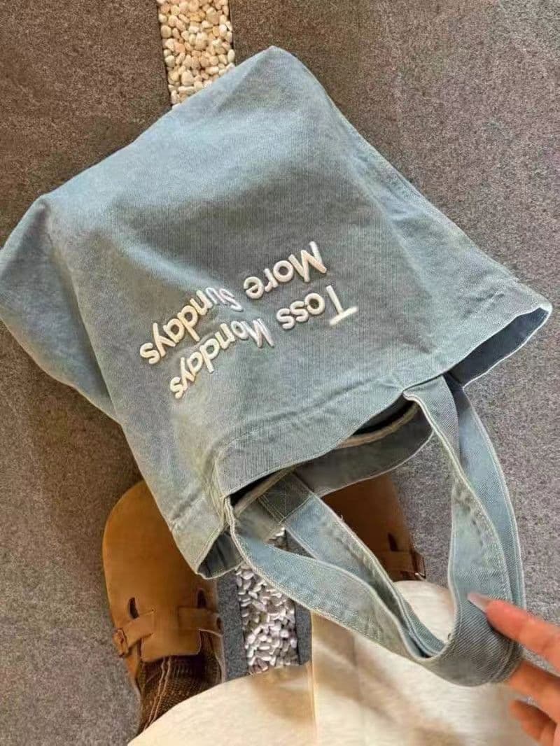 image-Embroidered Jean Bag Fashion All-match Class Commuter Bag Retro American Shoulder Hand-held Tote