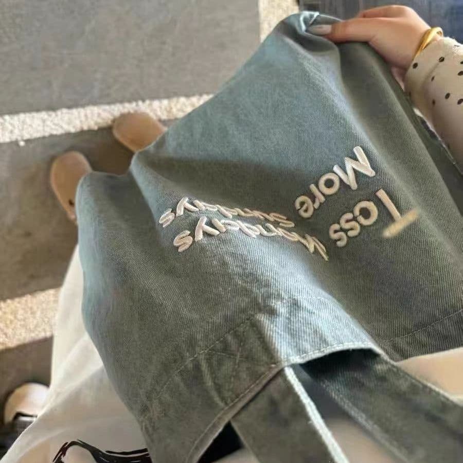 image-Embroidered Jean Bag Fashion All-match Class Commuter Bag Retro American Shoulder Hand-held Tote