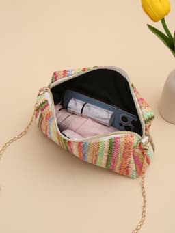 image-Rainbow Straw Bag Woven Camera Bag All-match Girls Crossbody Bag