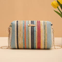 image-Rainbow Straw Bag Woven Camera Bag All-match Girls Crossbody Bag