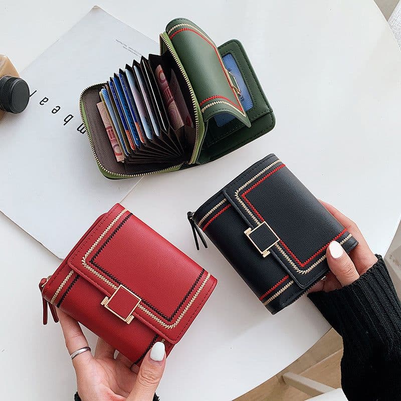 image-Women's Embroidery Thread Short Multi Card Slot Clutch