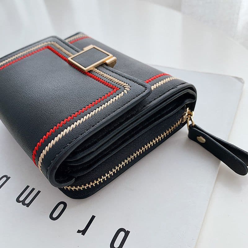 image-Women's Embroidery Thread Short Multi Card Slot Clutch