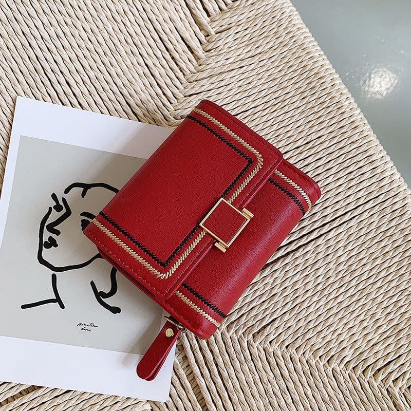 image-Women's Embroidery Thread Short Multi Card Slot Clutch