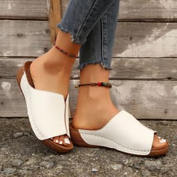 image-Fashion Solid Wedges Sandals Summer Casual Peep-toe Slippers Outdoor Thick Sole Heightening Slides Shoes Women