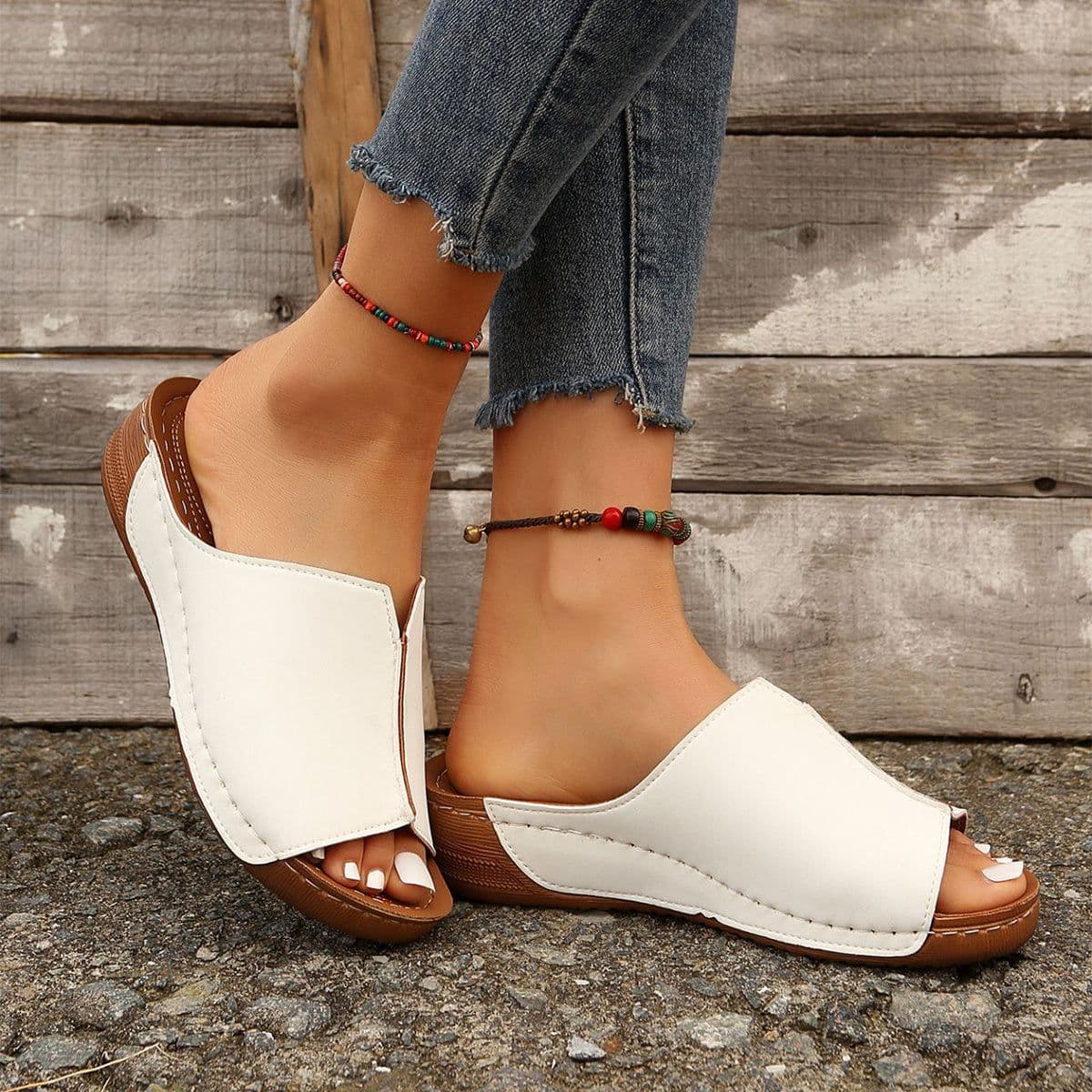 image-Fashion Solid Wedges Sandals Summer Casual Peep-toe Slippers Outdoor Thick Sole Heightening Slides Shoes Women