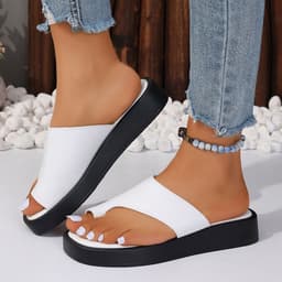 image-Thick-soled Clip Toe Flat Slippers Outdoor Summer Casual Solid Color Slides Shoes For Women