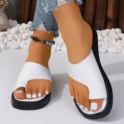 image-Thick-soled Clip Toe Flat Slippers Outdoor Summer Casual Solid Color Slides Shoes For Women