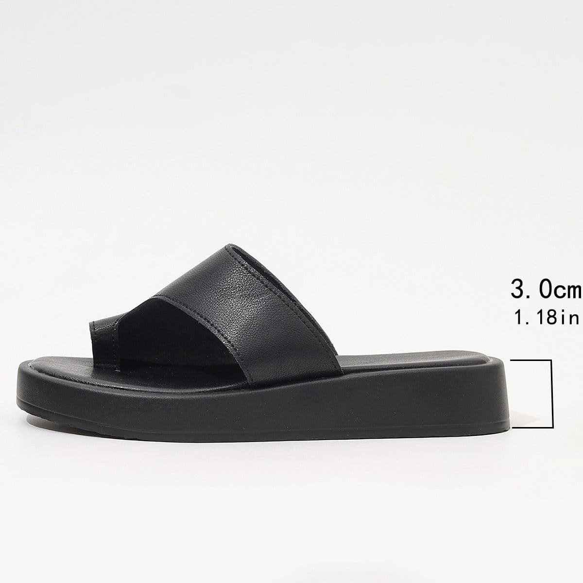 image-Thick-soled Clip Toe Flat Slippers Outdoor Summer Casual Solid Color Slides Shoes For Women