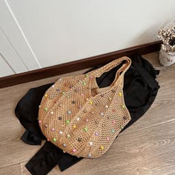 image-Knitted Tote Portable Women's Japanese Style Handmade Woven Bag Hollowed Leisure