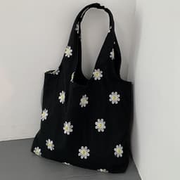 image-Embroidered Black Butterfly Canvas Bag Lace Women's Artistic
