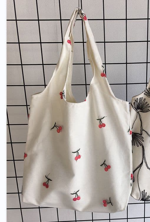 image-Embroidered Black Butterfly Canvas Bag Lace Women's Artistic