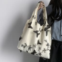 image-Embroidered Black Butterfly Canvas Bag Lace Women's Artistic