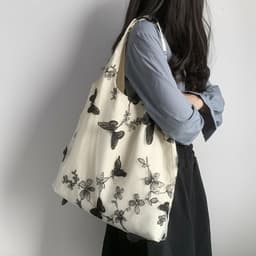 image-Embroidered Black Butterfly Canvas Bag Lace Women's Artistic