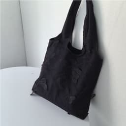 image-Embroidered Black Butterfly Canvas Bag Lace Women's Artistic