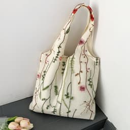 image-Embroidered Black Butterfly Canvas Bag Lace Women's Artistic