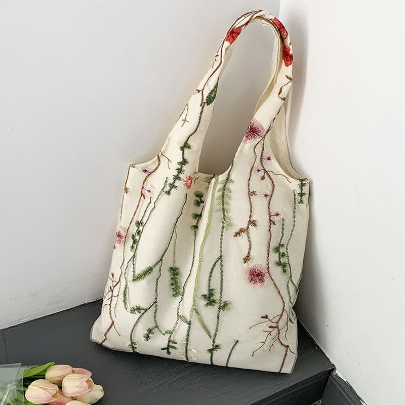 image-Embroidered Black Butterfly Canvas Bag Lace Women's Artistic