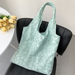 image-Embroidery Canvas Minimalism Flower Laced One-shoulder Bag