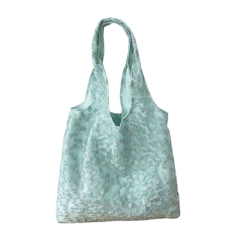 image-Embroidery Canvas Minimalism Flower Laced One-shoulder Bag