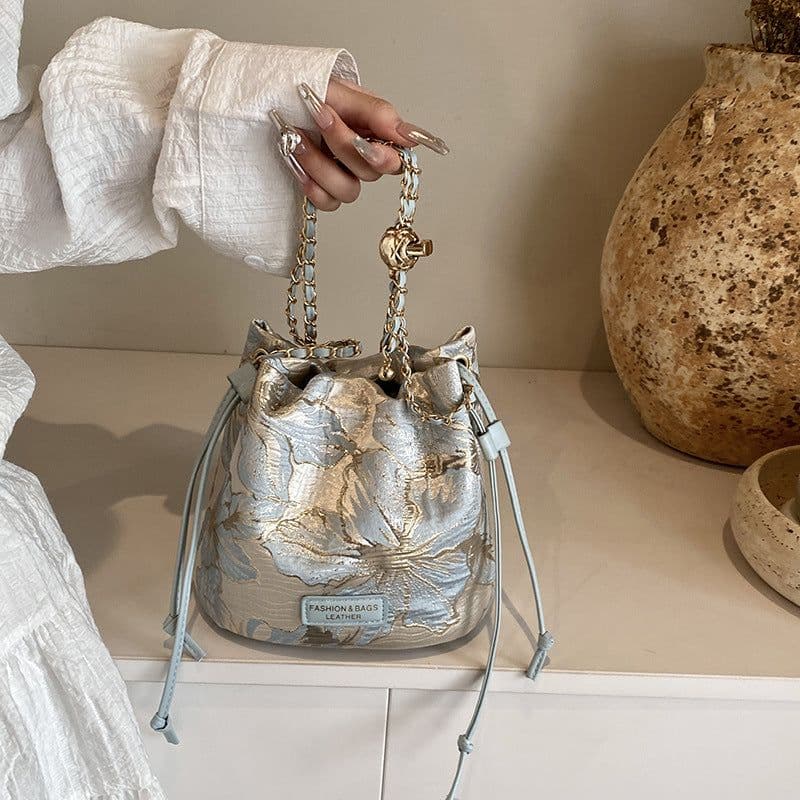image-Women's Woven Embroidered Jacquard Chain Crossbody Bag