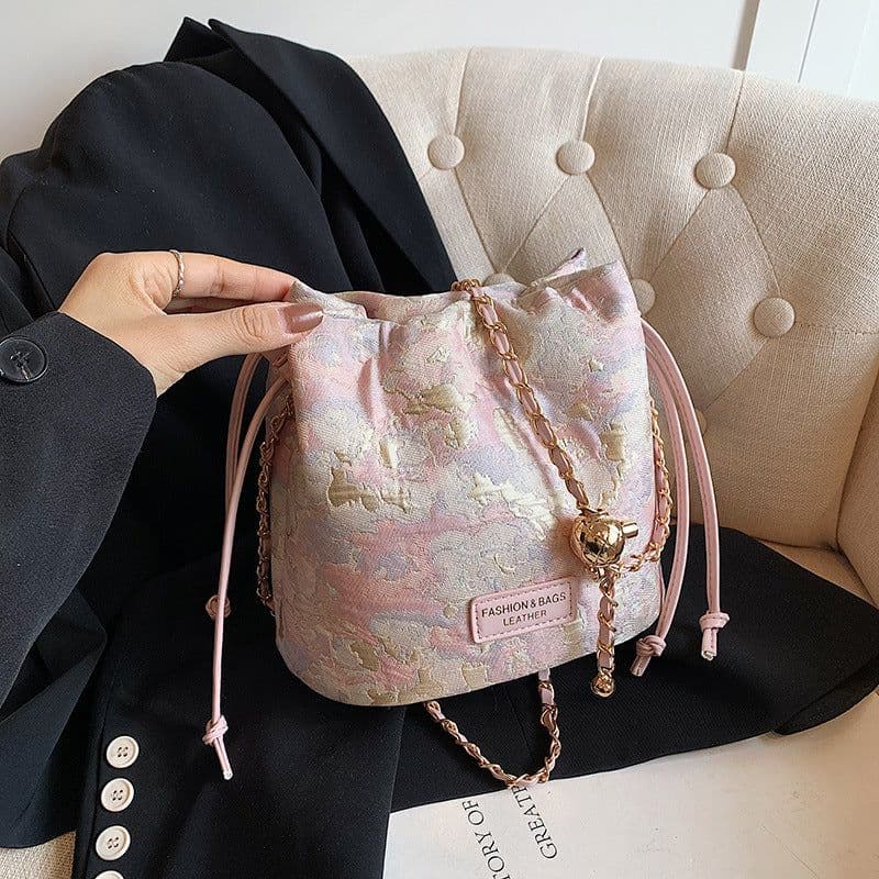 image-Women's Woven Embroidered Jacquard Chain Crossbody Bag