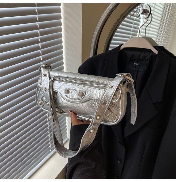 image-Fashionable Women's Simple Rivet Bag Shoulder Bag