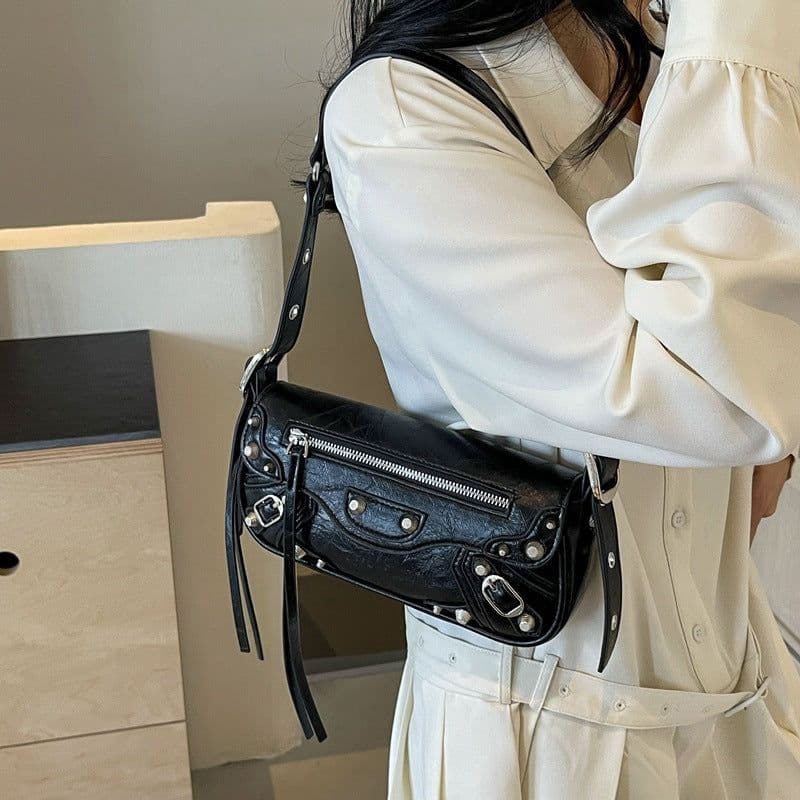 image-Fashionable Women's Simple Rivet Bag Shoulder Bag