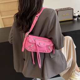 image-Fashionable Women's Simple Rivet Bag Shoulder Bag