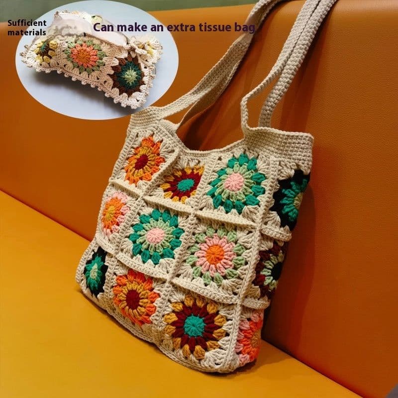 image-Zero Basic Learning Hand-woven Diy Material Retro Contrast Color Shoulder Bag