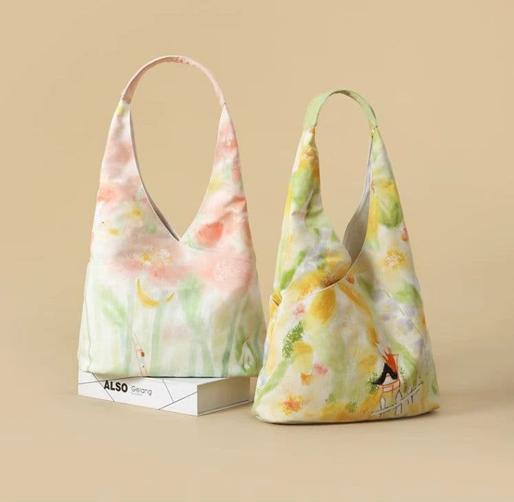 image-Illustration Canvas Bag Shoulder Bucket Bag