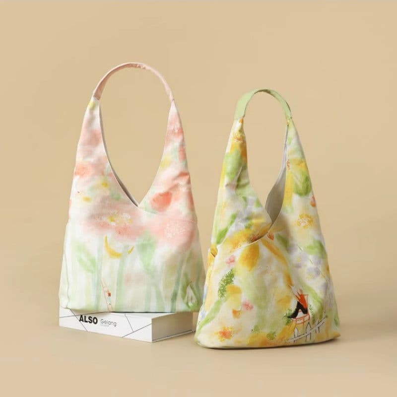image-Illustration Canvas Bag Shoulder Bucket Bag