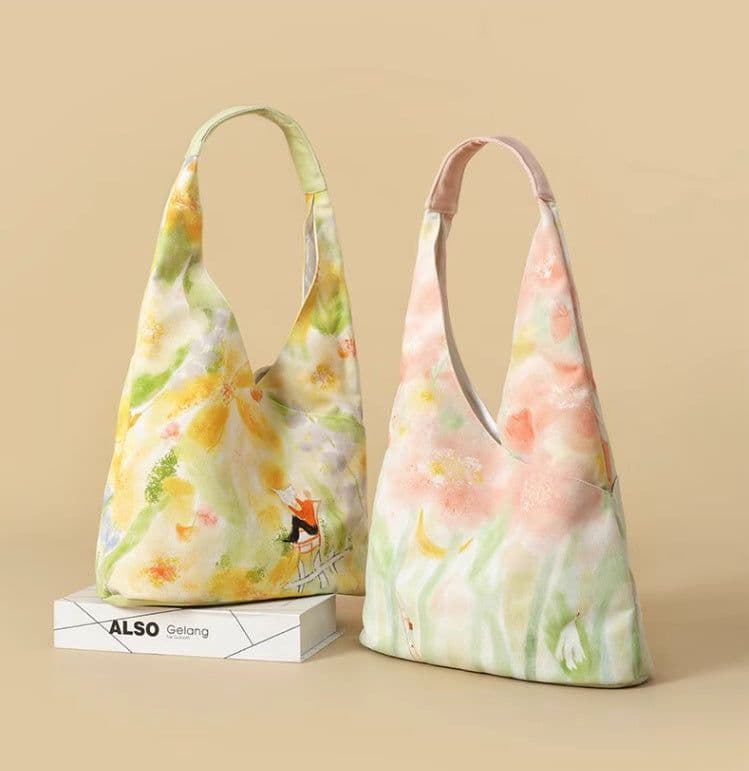 image-Illustration Canvas Bag Shoulder Bucket Bag