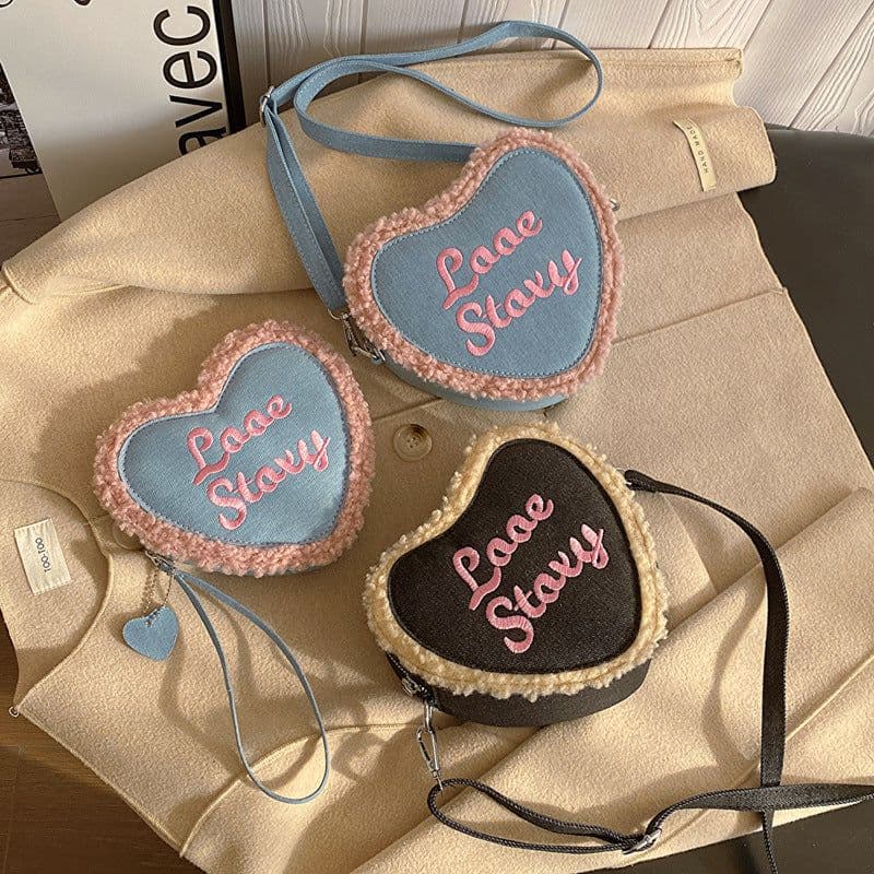 image-Women's Heart-shaped Letter Embroidered Crossbody Shoulder Bag