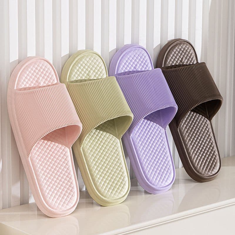 image-Summer Slipper Indoor House Shoes For Men Women Couples Solid Color Rhombus Striped Non-slip Bathroom Slippers