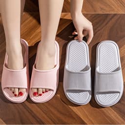 image-Summer Slipper Indoor House Shoes For Men Women Couples Solid Color Rhombus Striped Non-slip Bathroom Slippers