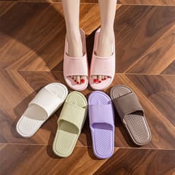 image-Summer Slipper Indoor House Shoes For Men Women Couples Solid Color Rhombus Striped Non-slip Bathroom Slippers