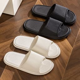 image-Summer Slipper Indoor House Shoes For Men Women Couples Solid Color Rhombus Striped Non-slip Bathroom Slippers