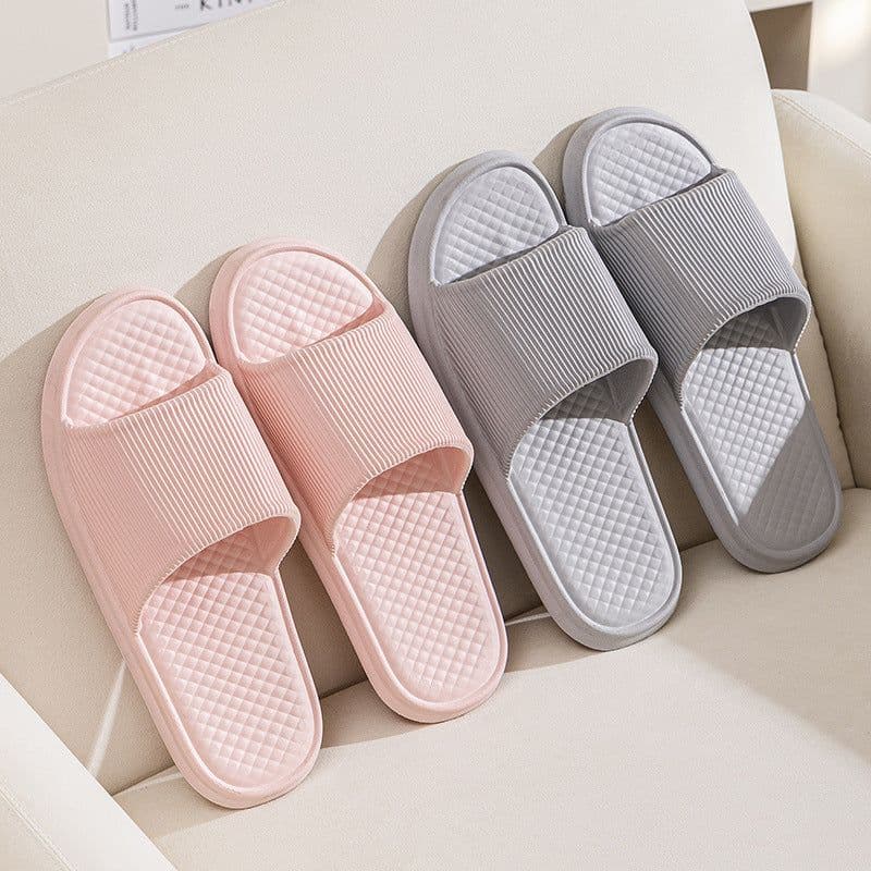 image-Summer Slipper Indoor House Shoes For Men Women Couples Solid Color Rhombus Striped Non-slip Bathroom Slippers