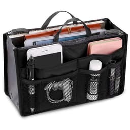 image-Handbag Organizer Insert For Women With 13 Pockets Large Capacity Lining Zipper Handle Portable Women's Purse Bag Travel Documents Cards Small Items
