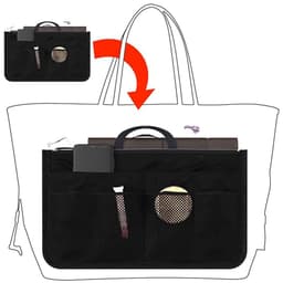 image-Handbag Organizer Insert For Women With 13 Pockets Large Capacity Lining Zipper Handle Portable Women's Purse Bag Travel Documents Cards Small Items