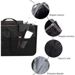 image-Handbag Organizer Insert For Women With 13 Pockets Large Capacity Lining Zipper Handle Portable Women's Purse Bag Travel Documents Cards Small Items