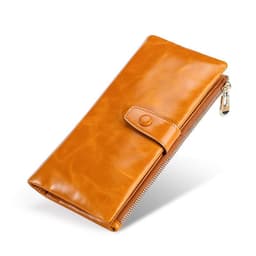 image-Women's Real Leather Long Multiple Card Slots Hand-held Retro Oil Wax Skin Coin Purse