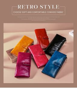 image-Women's Real Leather Long Multiple Card Slots Hand-held Retro Oil Wax Skin Coin Purse