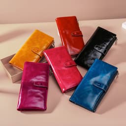 image-Women's Real Leather Long Multiple Card Slots Hand-held Retro Oil Wax Skin Coin Purse