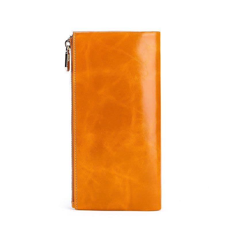 image-Women's Real Leather Long Multiple Card Slots Hand-held Retro Oil Wax Skin Coin Purse