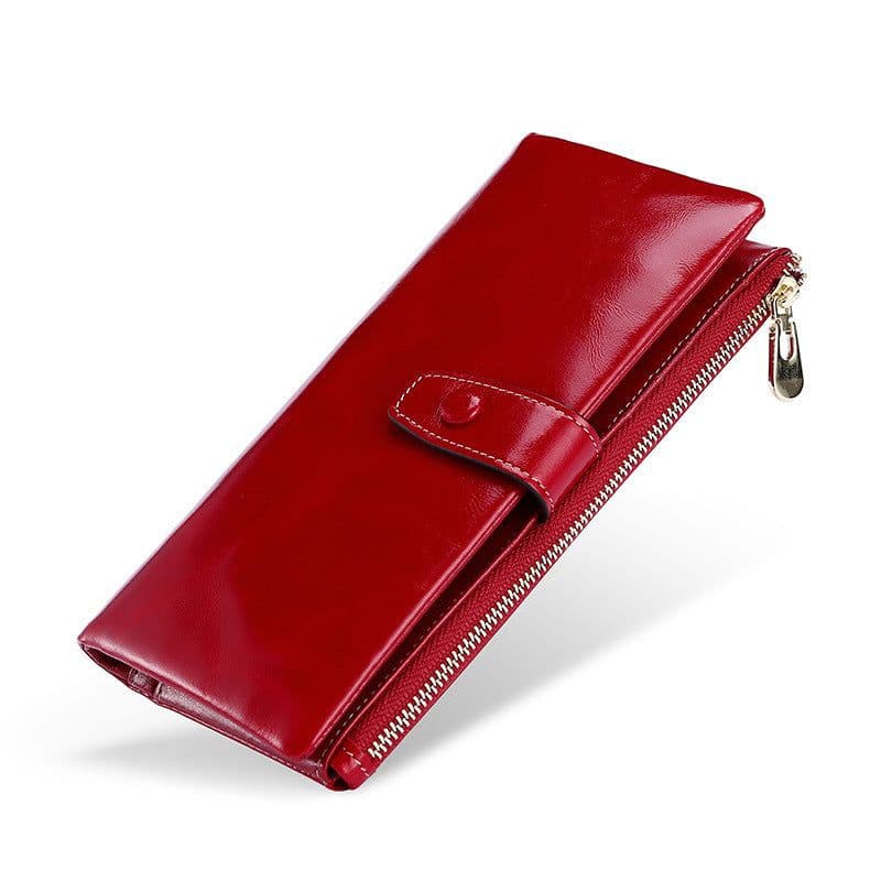 image-Women's Real Leather Long Multiple Card Slots Hand-held Retro Oil Wax Skin Coin Purse